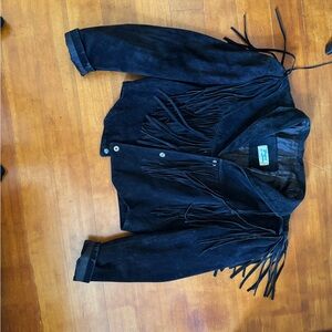 Vintage Black Fringe Women's Leather Jacket